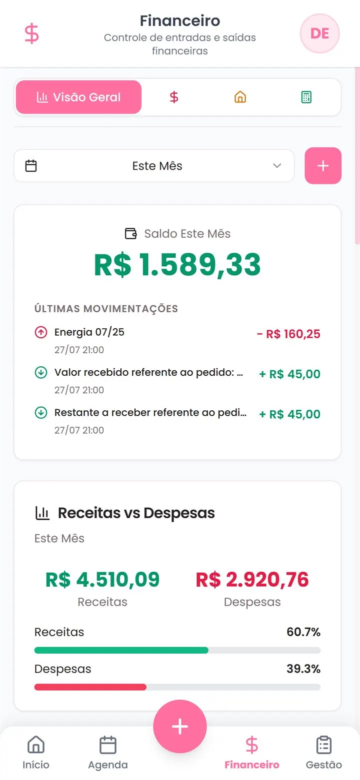 Tela financeira do app Dora